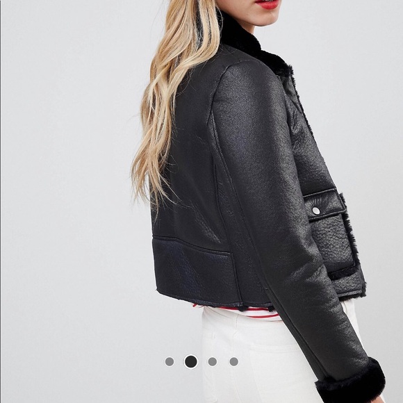 cropped aviator jacket black